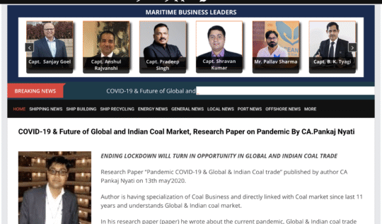 COVID-19 & Future of Global and Indian Coal Market, Research Paper on Pandemic By CA.Pankaj Nyati